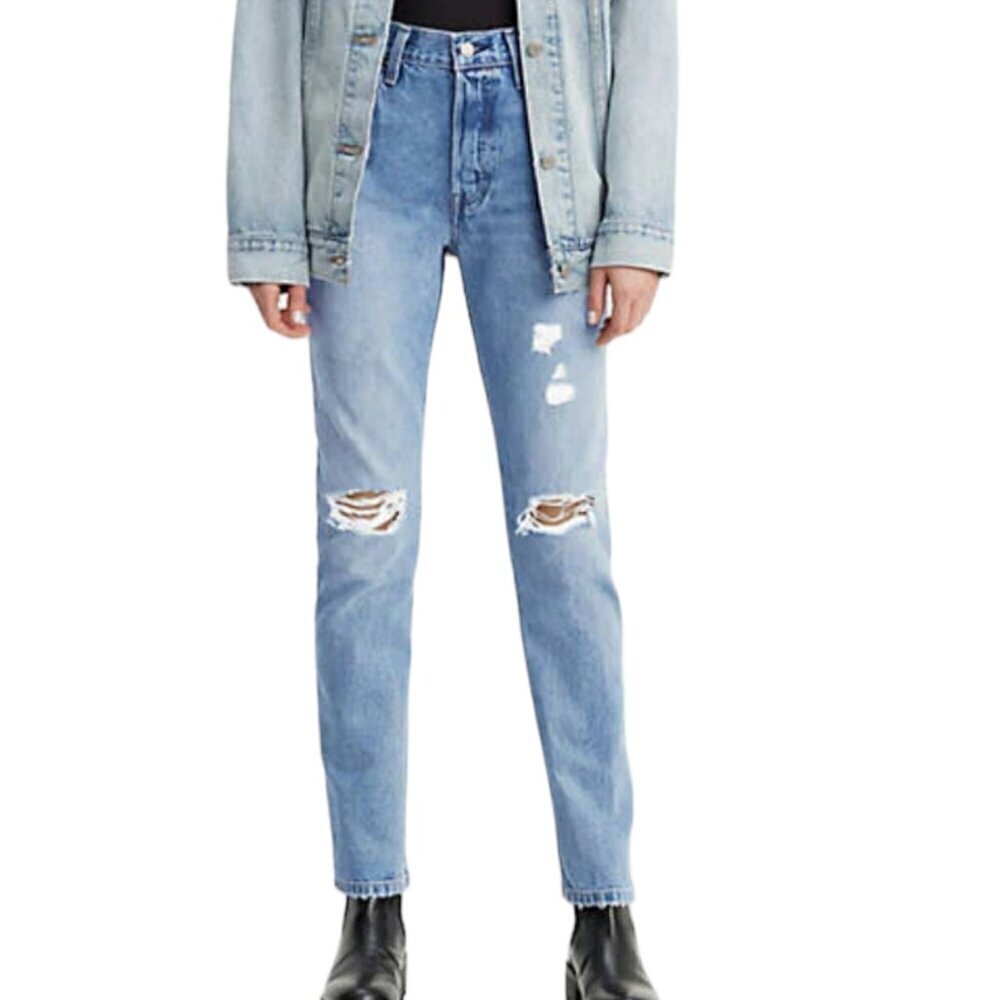 Levi's 501 Original Fit Athens Crown Distressed Mid Rise Denim Straight Jeans 25
